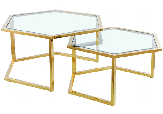 Tables gigognes dorées verre blanc GIANA New Design