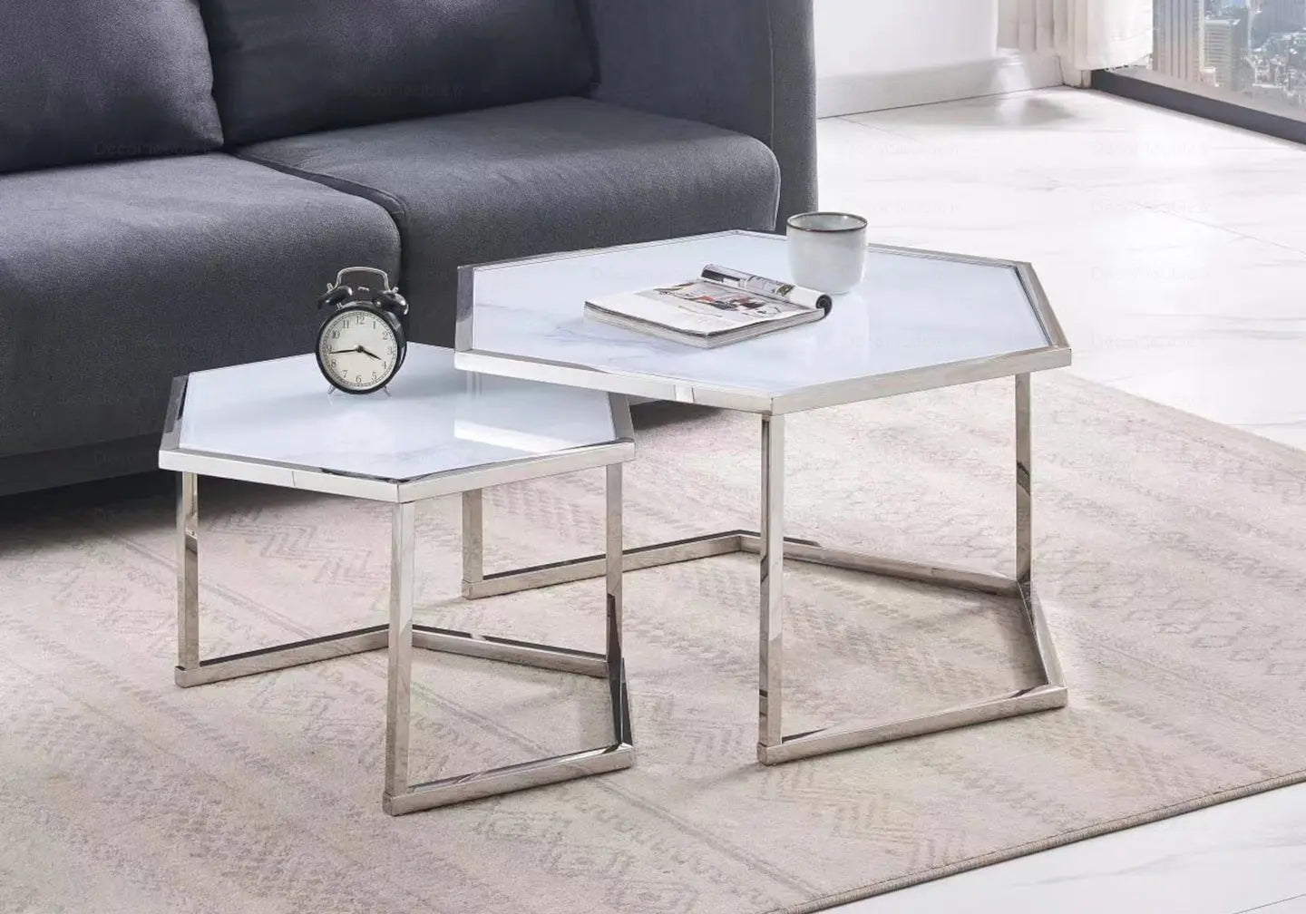 Tables gigognes marbre blanc GIANA New Design