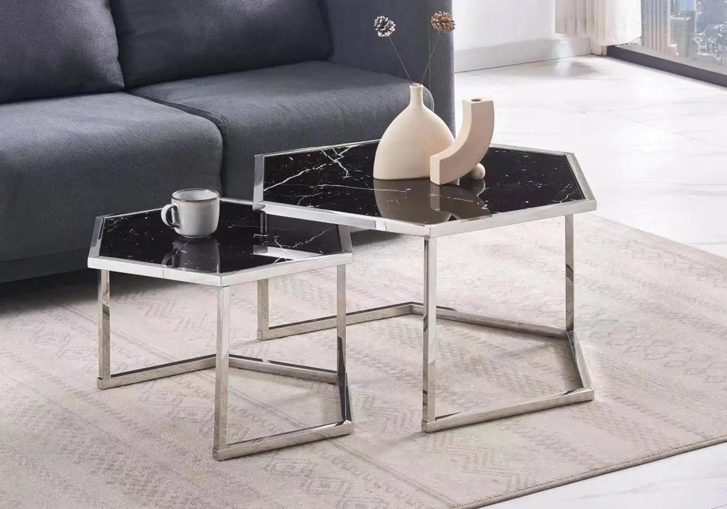 Tables gigognes marbre blanc GIANA New Design