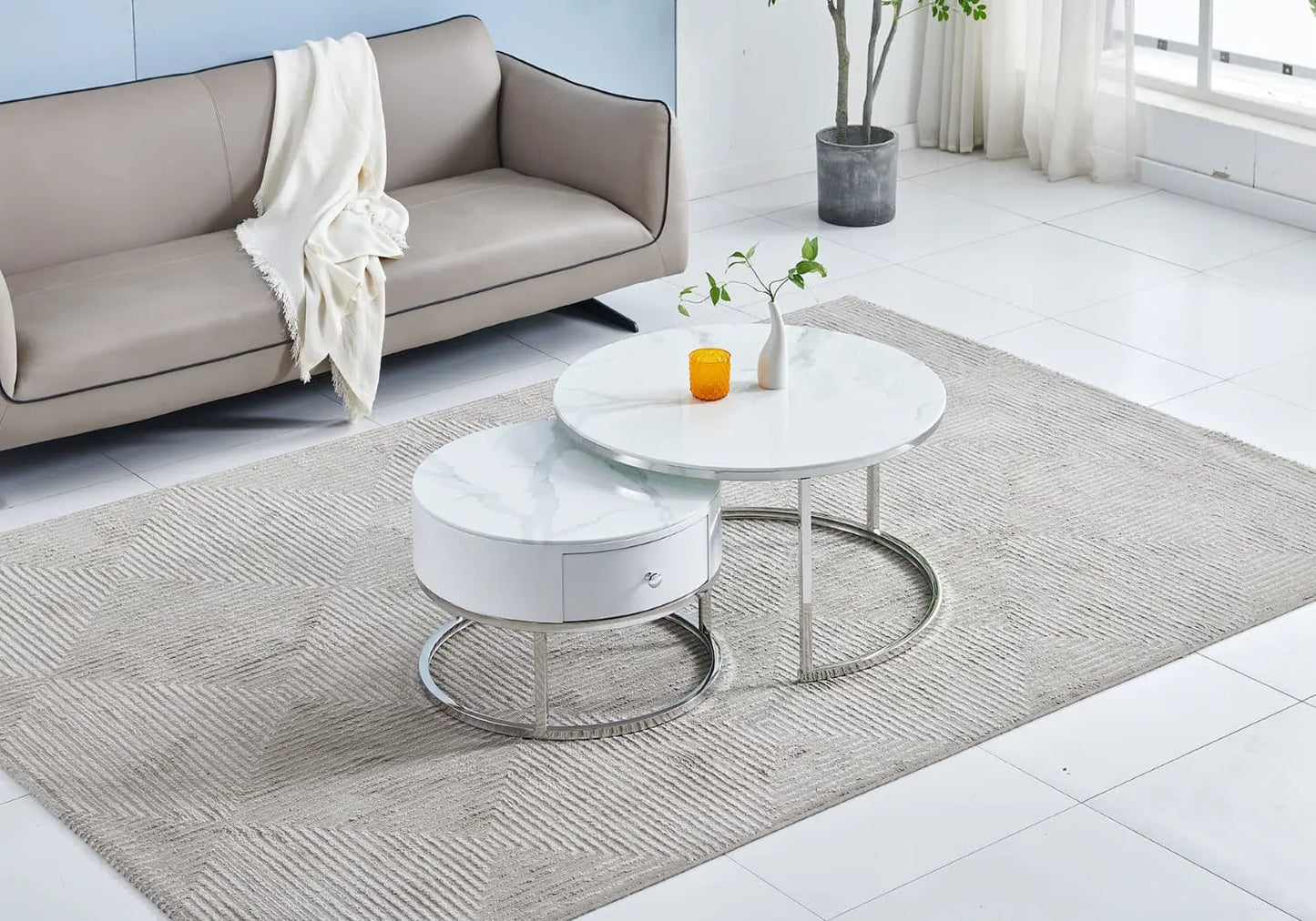 Tables rondes gigognes marbre blanc OREA New Design