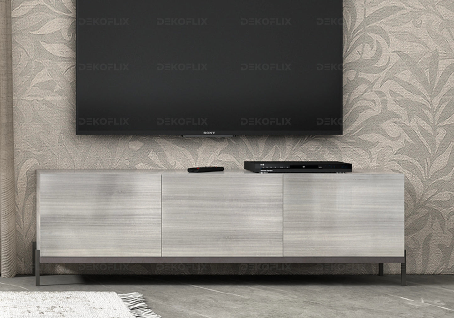 Meuble TV Gris Argent, Élégance Moderne - Collection Mia - DEKOFLIX