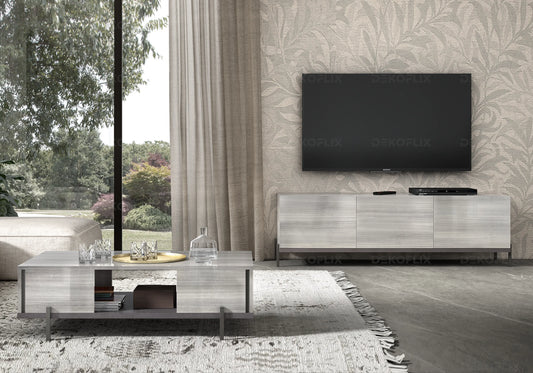 Meuble TV Gris Argent, Élégance Moderne - Collection Mia - DEKOFLIX