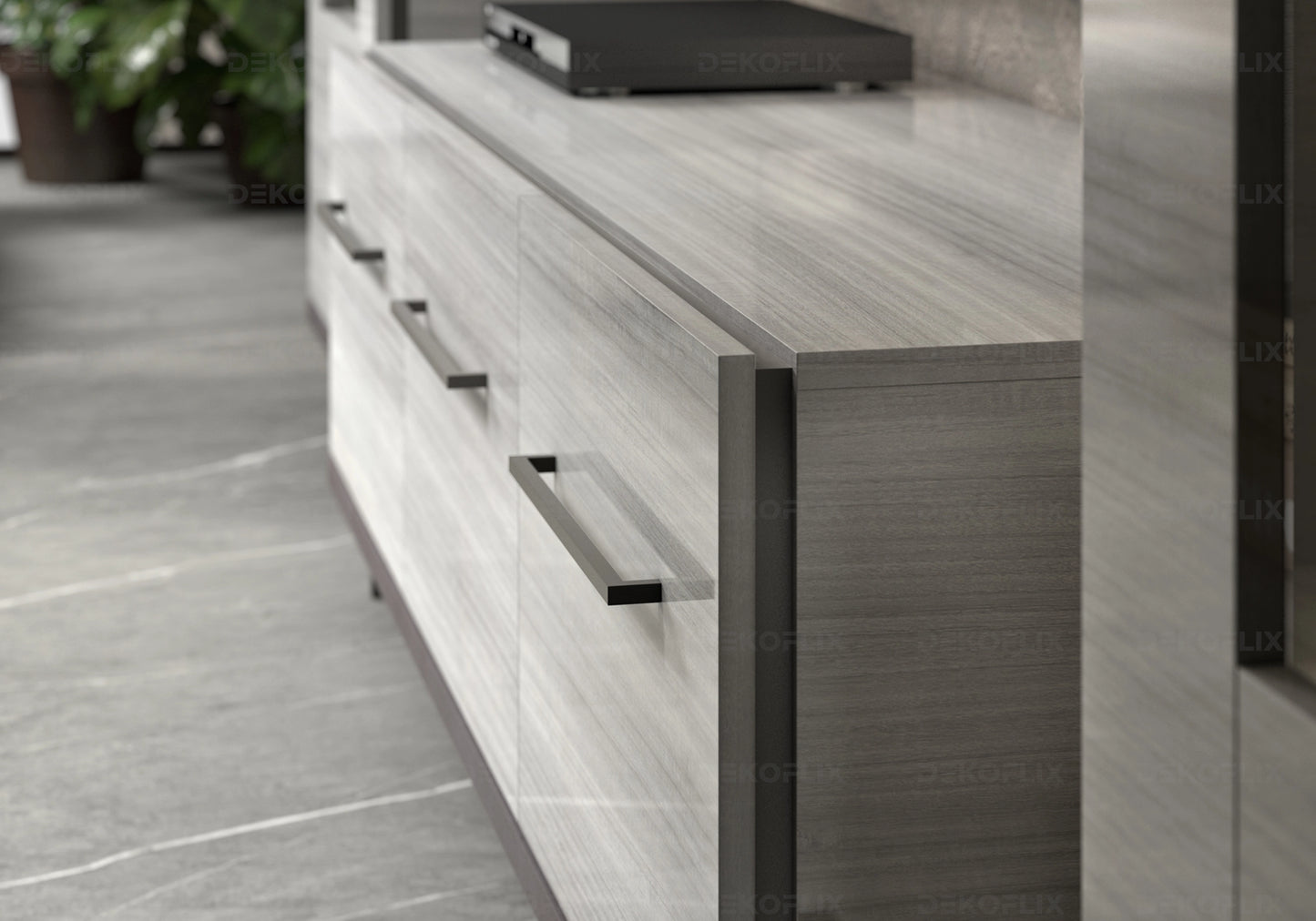 Meuble TV Gris Argent, Élégance Moderne - Collection Mia - DEKOFLIX