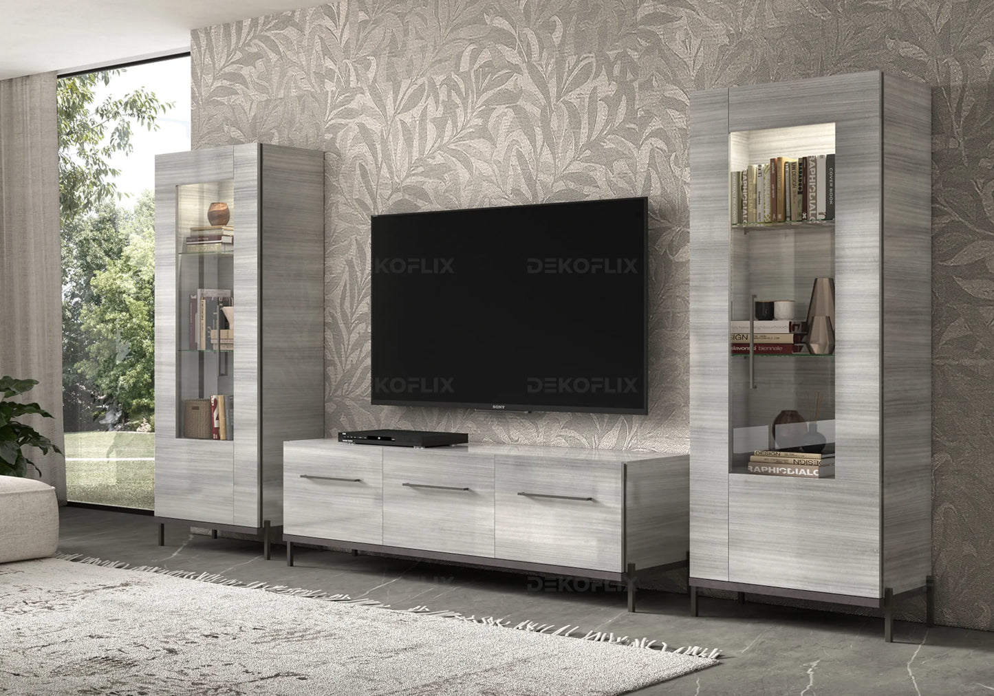 Vitrine Gris Argent, Élégance Raffinée – Collection Mia - DEKOFLIX