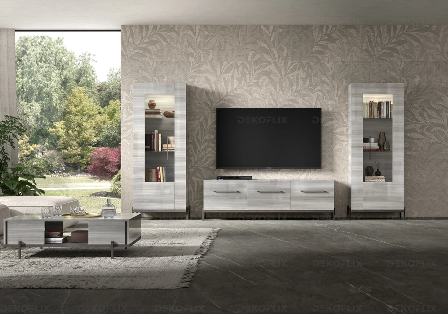 Vitrine Gris Argent, Élégance Raffinée – Collection Mia - DEKOFLIX
