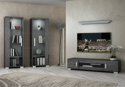 Vitrine Bouleau Gris LED – Modèle Sarah Status