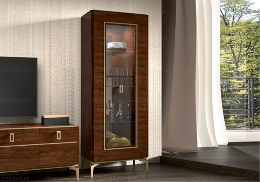 Vitrine Noyer Avec Éclairage – Collection Eva Élégante DEKOFLIX