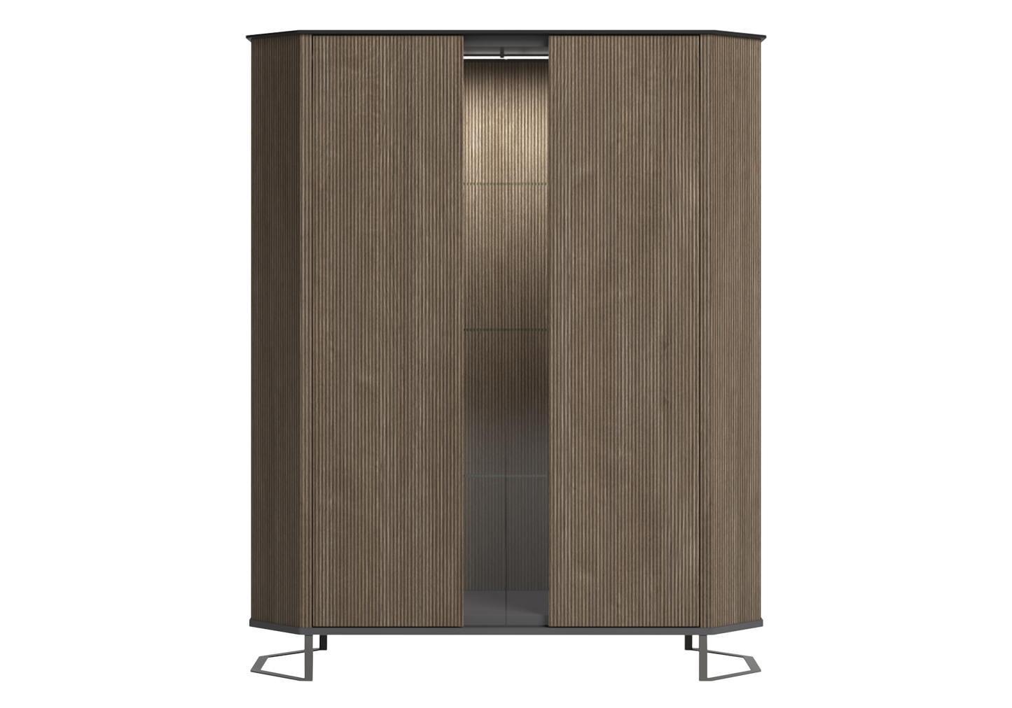 Vitrine argentier bois miel rainuré LED – Hexagon