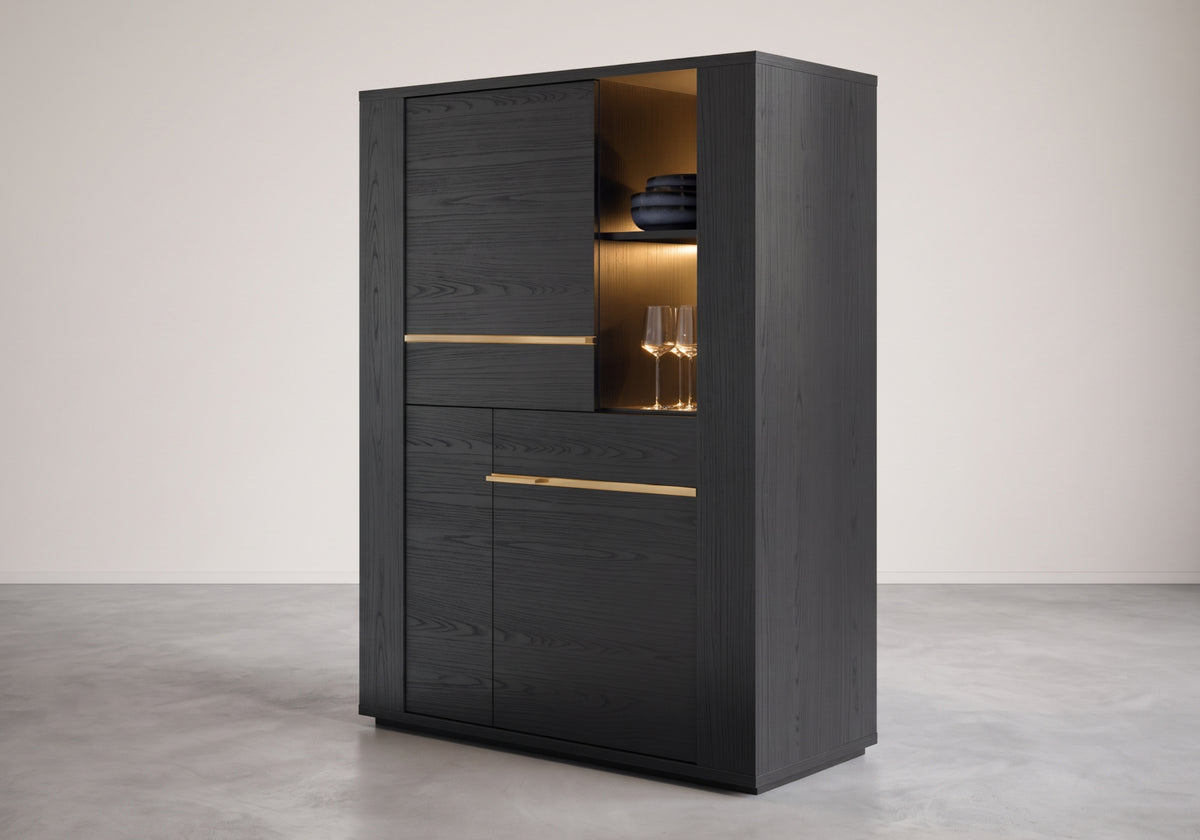 Vitrine 2 portes LED bois noir | Pegaso