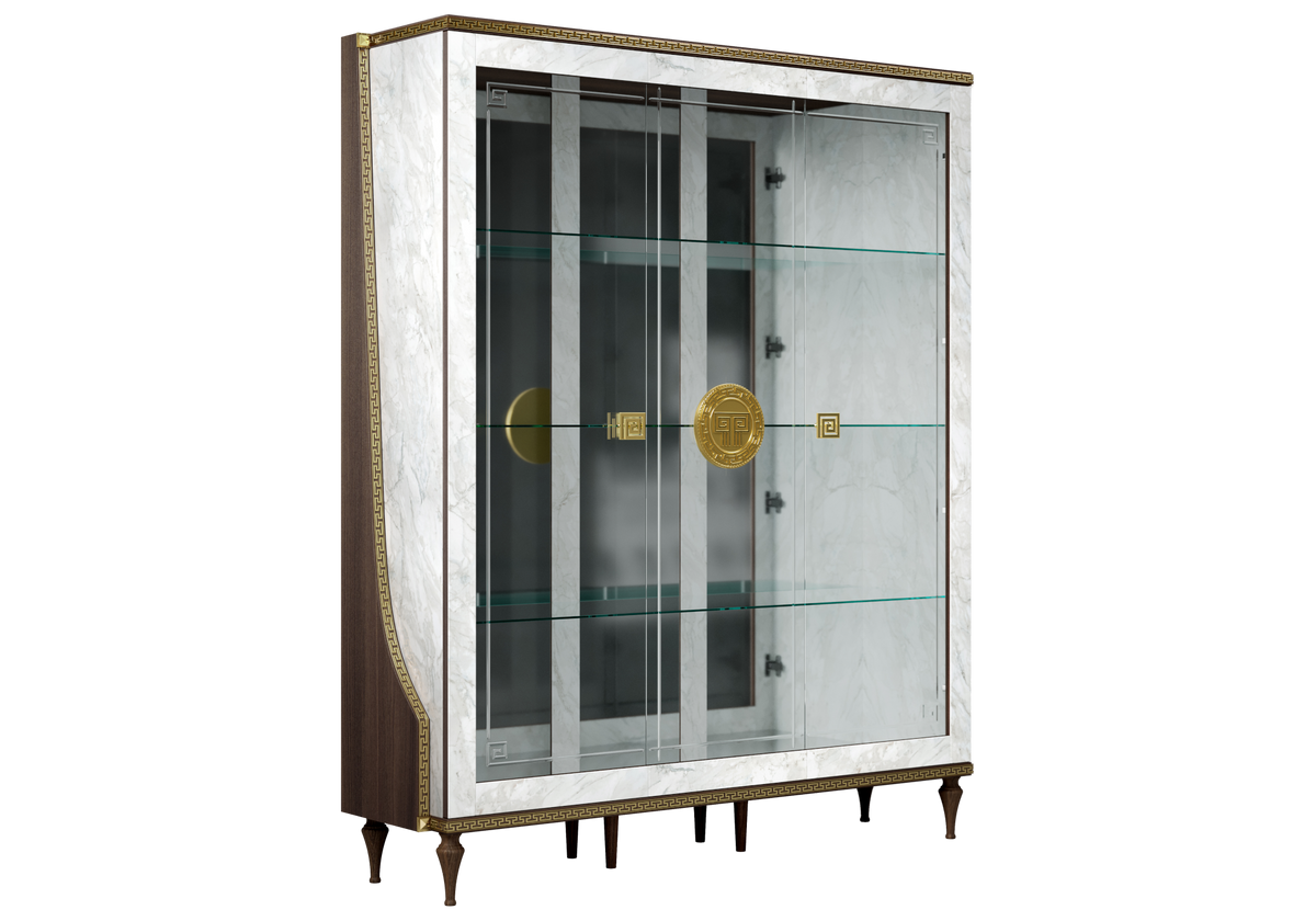 Vitrine 3 portes marbre noyer et or 24K - Romantica