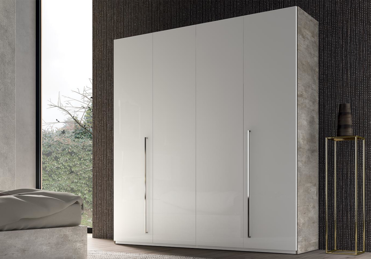 Armoire 4 portes miroir blanc béton – Treviso