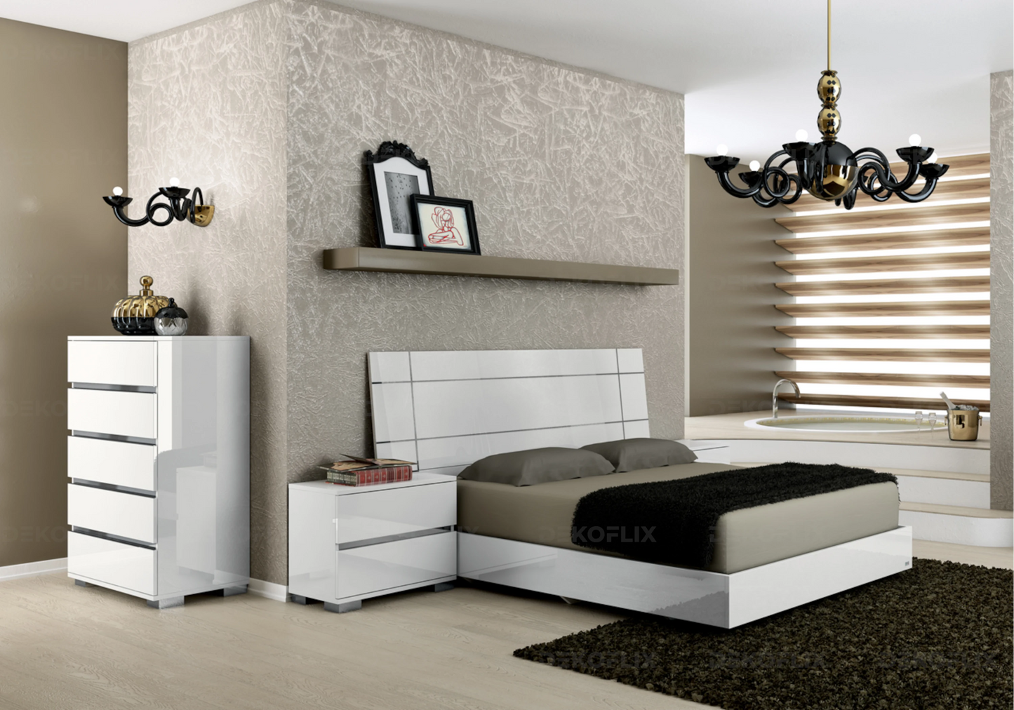 Dream Blanc – Chiffonnier 5 Tiroirs avec Plateau Laqué - Made in Italy
