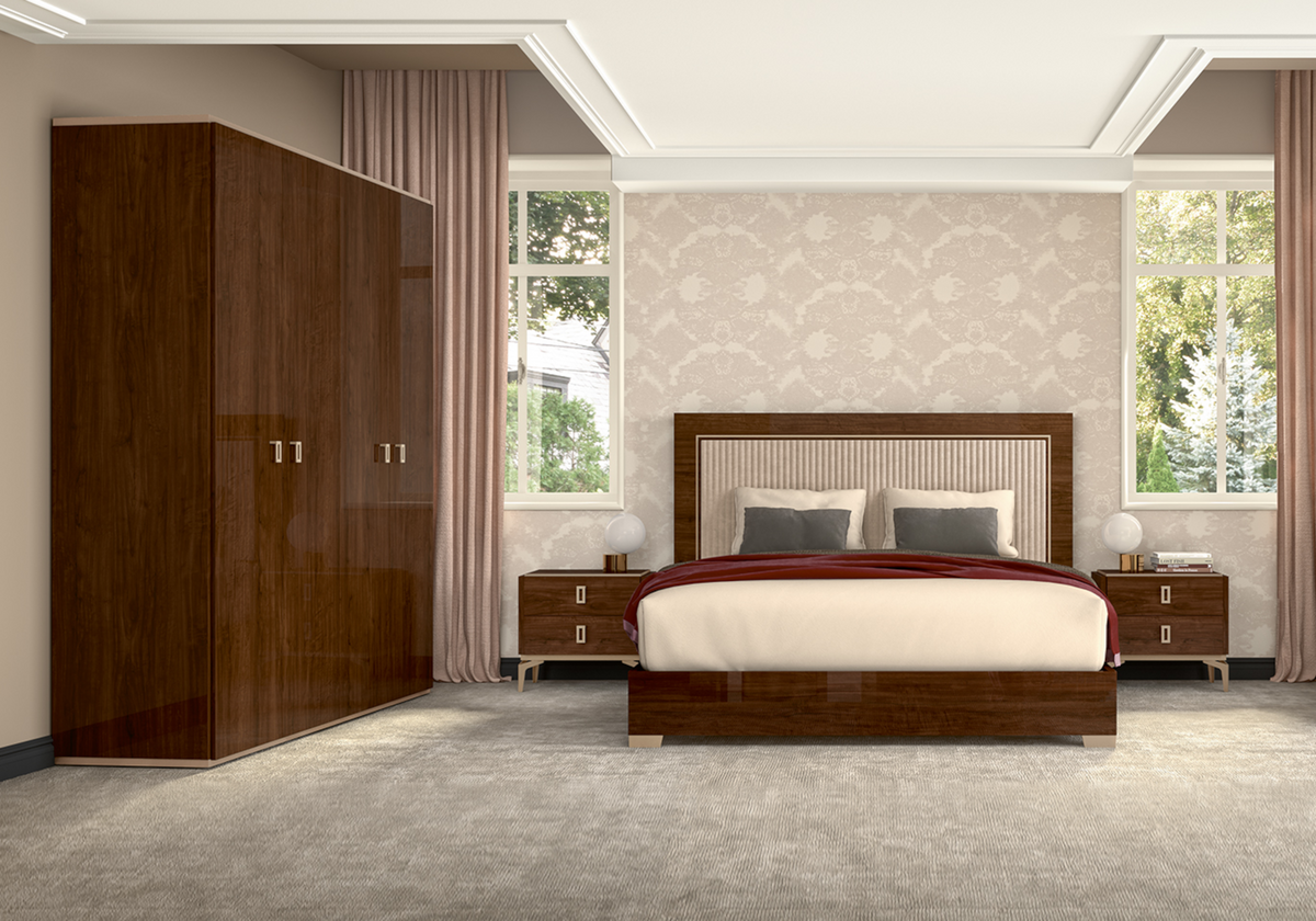 Chambre 160x200 noyer armoire 4 portes – Eva