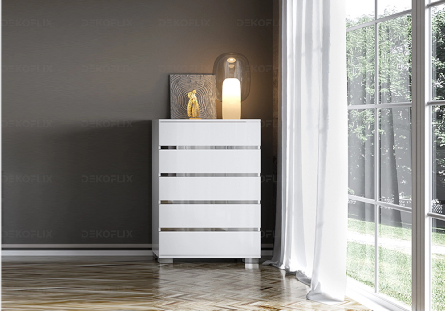 Dream Blanc – Chiffonnier 5 Tiroirs avec Plateau Laqué - Made in Italy