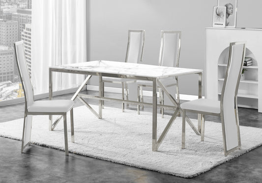 Chaise argentée simili blanc moderne – Dia x6