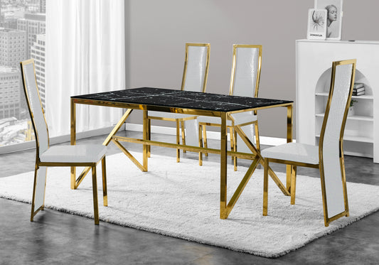 Table marbre noir et 6 chaises croco doré – Jessy