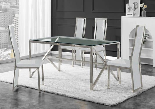 Table en verre et 6 chaises croco argent – Jessy