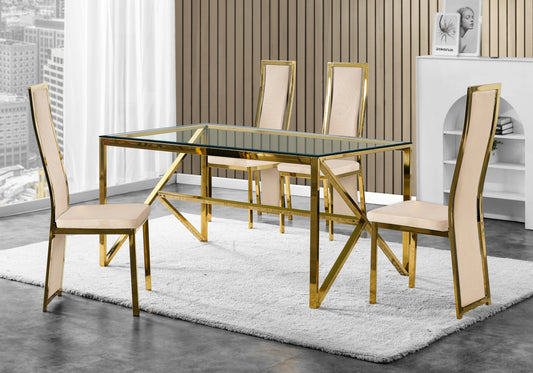 Chaise dorée velours beige design – Dia x6