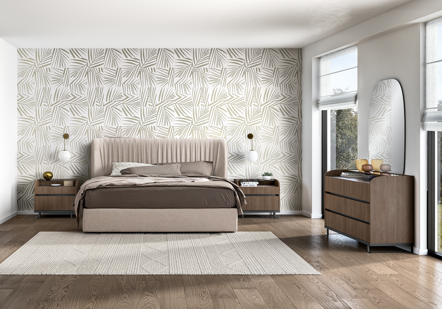 Lit tissu beige moderne – Hexagon
