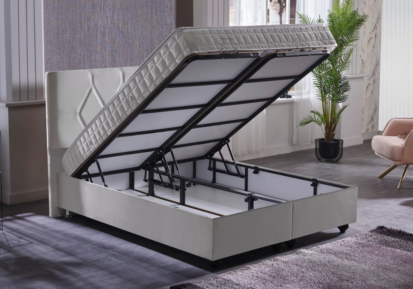 Lit complet coffre matelas tête de lit - HILTON