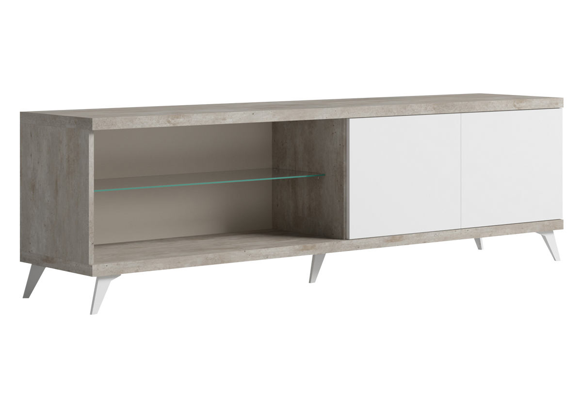 Meuble TV 200 cm et table basse blanc béton – Treviso