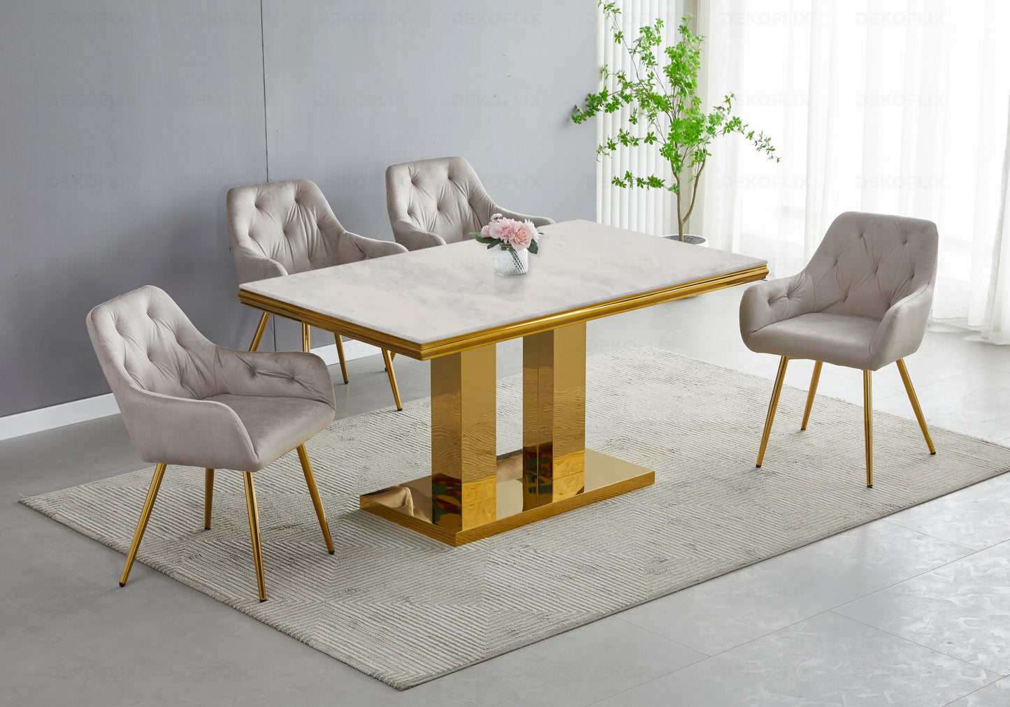 Table basse marbre beige dorée design VERSUS - DEKOFLIX