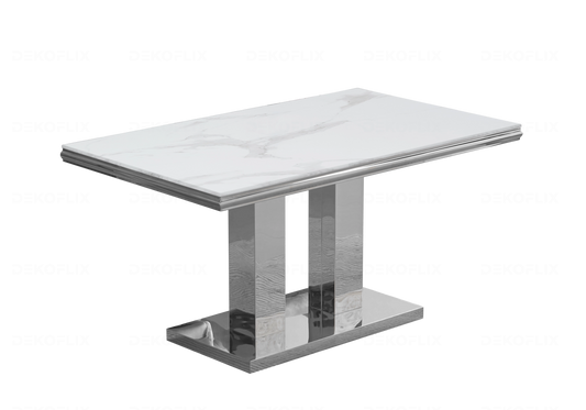 Table basse marbre blanc argent design VERSUS - DEKOFLIX