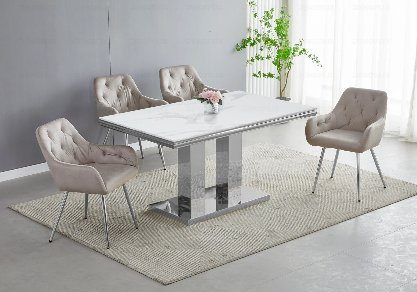 Table basse marbre blanc argent design VERSUS - DEKOFLIX