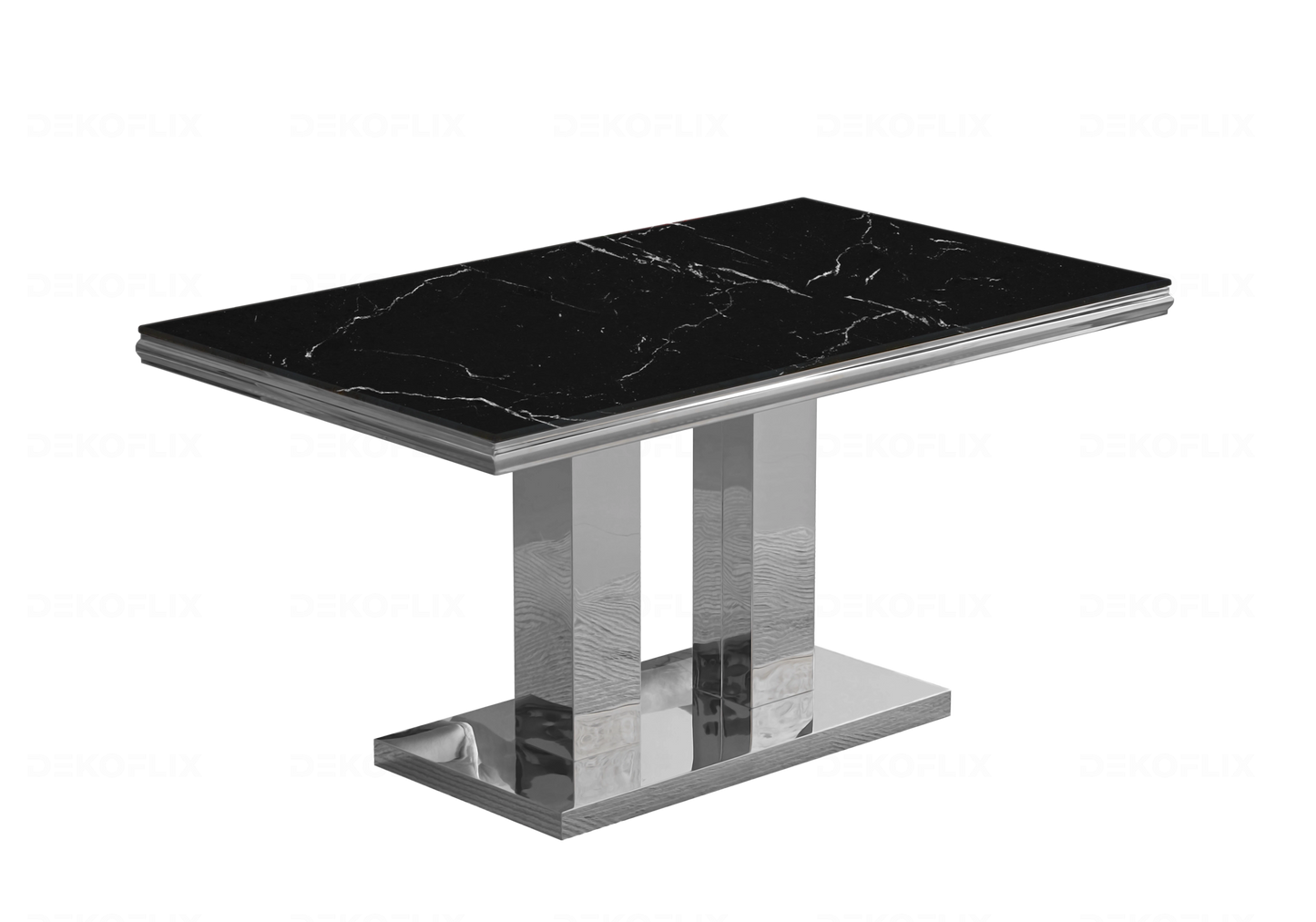 Table à manger marbre noir argent design VERSUS - DEKOFLIX