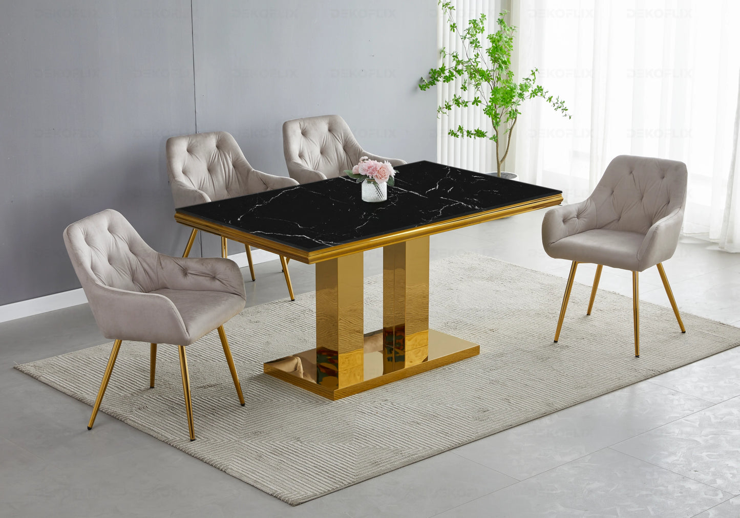 Table basse marbre noir dorée design VERSUS - DEKOFLIX