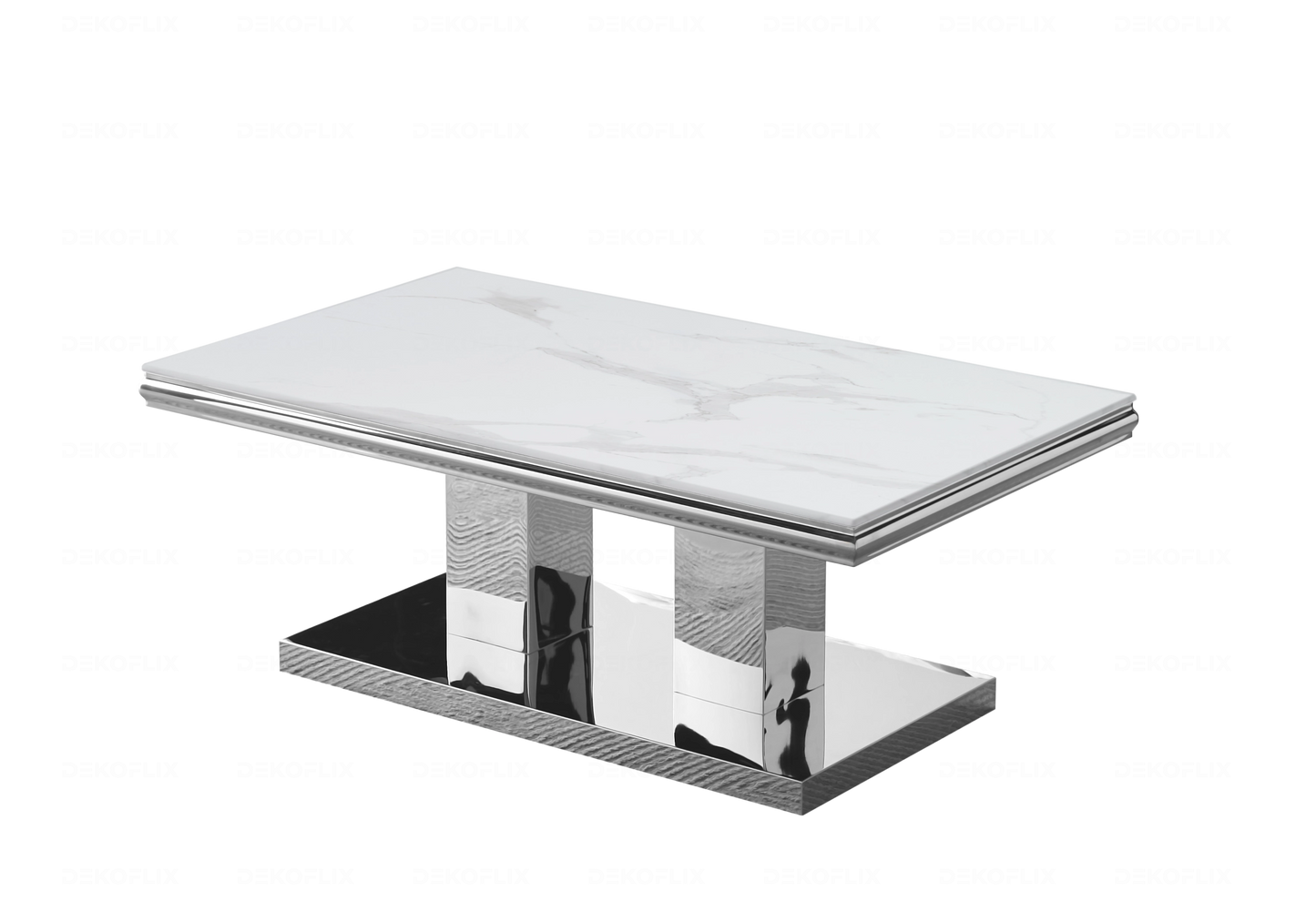 Table basse marbre blanc argent design VERSUS - DEKOFLIX