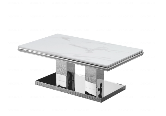 Table basse marbre blanc argent design VERSUS - DEKOFLIX