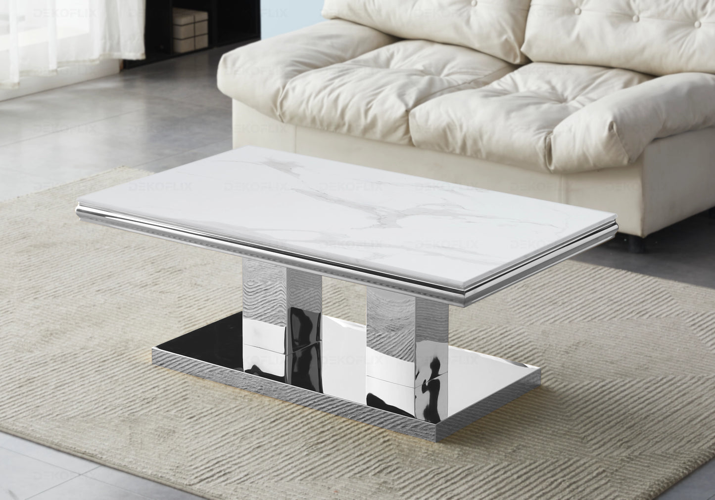 Table basse marbre blanc argent design VERSUS - DEKOFLIX
