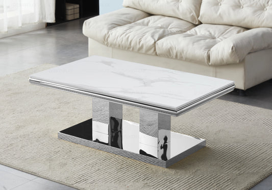 Table basse marbre blanc argent design VERSUS - DEKOFLIX