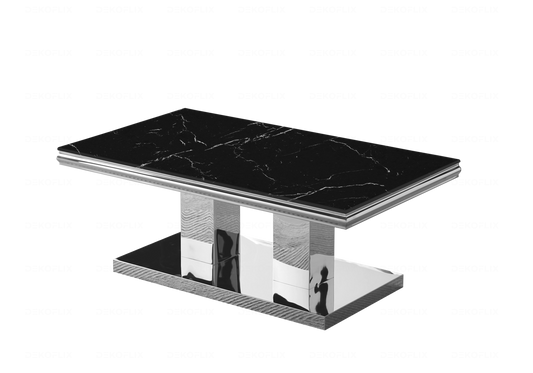 Table à manger marbre noir argent design VERSUS - DEKOFLIX