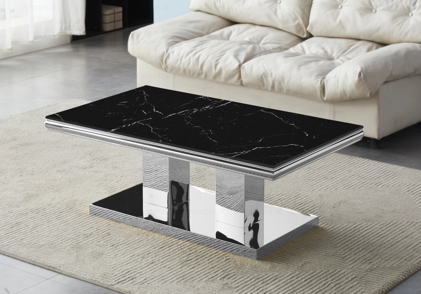 Table à manger marbre noir argent design VERSUS - DEKOFLIX