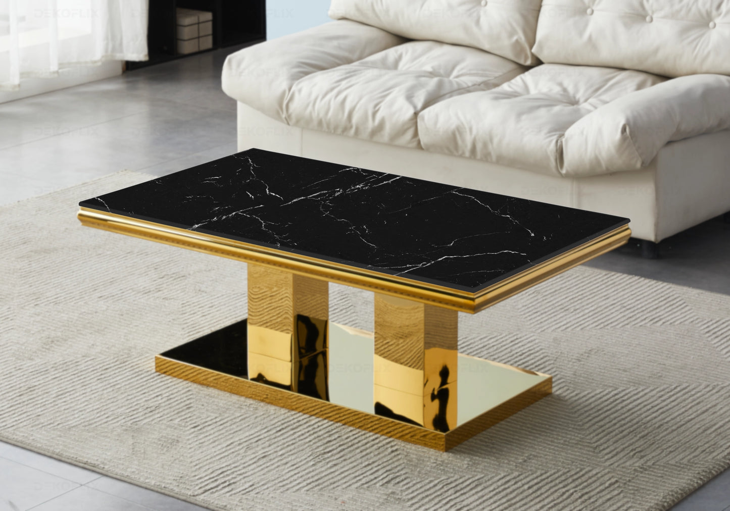Table basse marbre noir dorée design VERSUS - DEKOFLIX