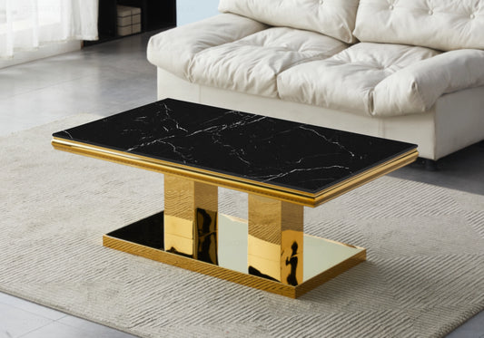 Table basse marbre noir dorée design VERSUS - DEKOFLIX