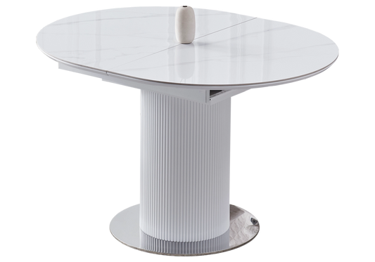 Table ronde extensible marbre blanc chrome – LEON