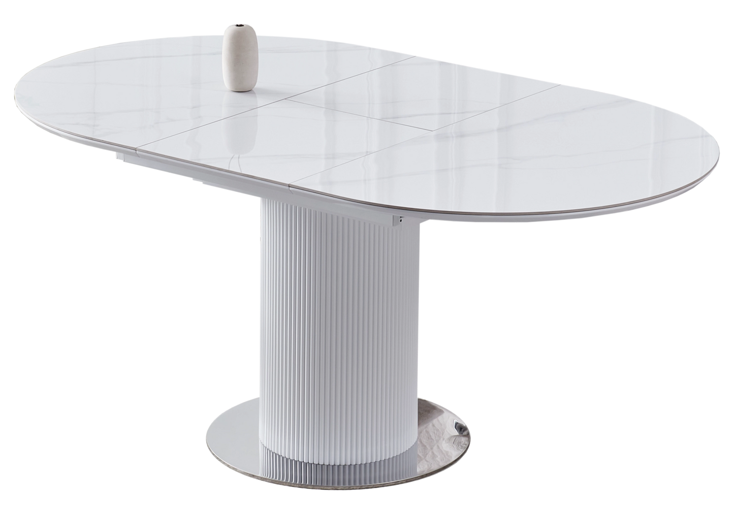 Ensemble table marbre blanc et chaises taupe chromé – LEON