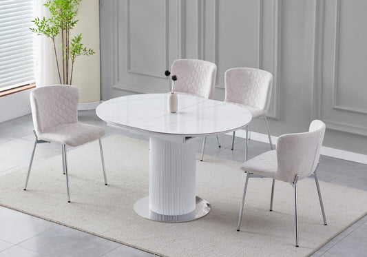 Table ronde extensible marbre blanc chrome – LEON