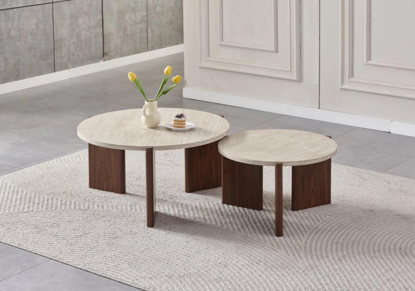 Tables basses gigognes travertin pieds noyer – ZORA