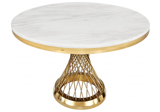 Table à manger ronde dorée marbre blanc LUC