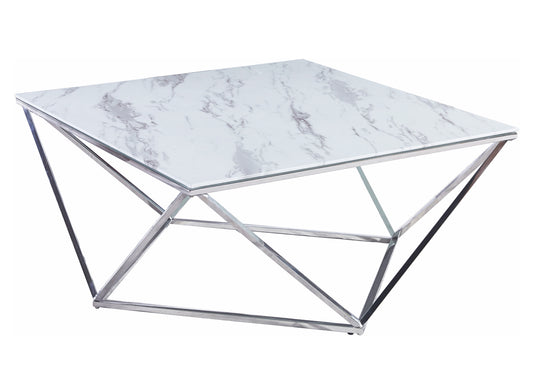 Table basse carré chrome marbre blanc ILÉA