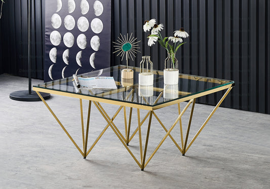 Table basse carrée dorée en verre GUSTA