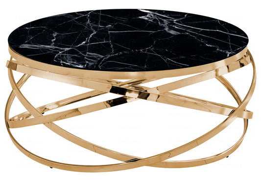 Table basse ronde marbre noir doré EVO