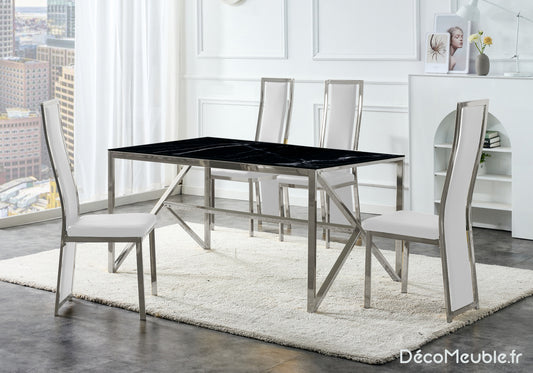 Table et chaise blanc marbre noir DIA