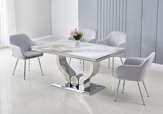 Table et chaises marbre beige argent NEA