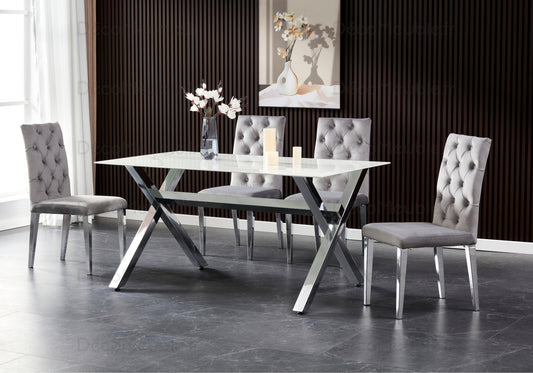 Table et chaises marbre blanc argent CROSS