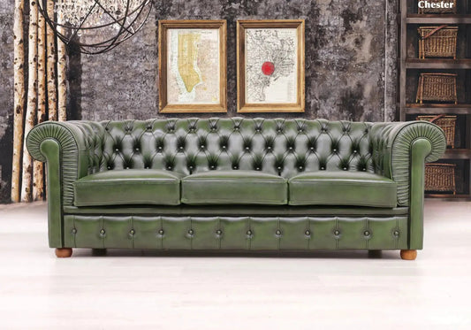 Canapé Chesterfield Vert Vintage – Élégance Intemporelle